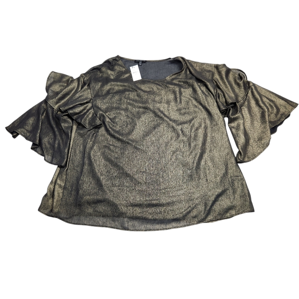 Lane Bryant NWT Gold Metallic Blouse - Size 22/24 - Shimmering Ruffle Sleeves -